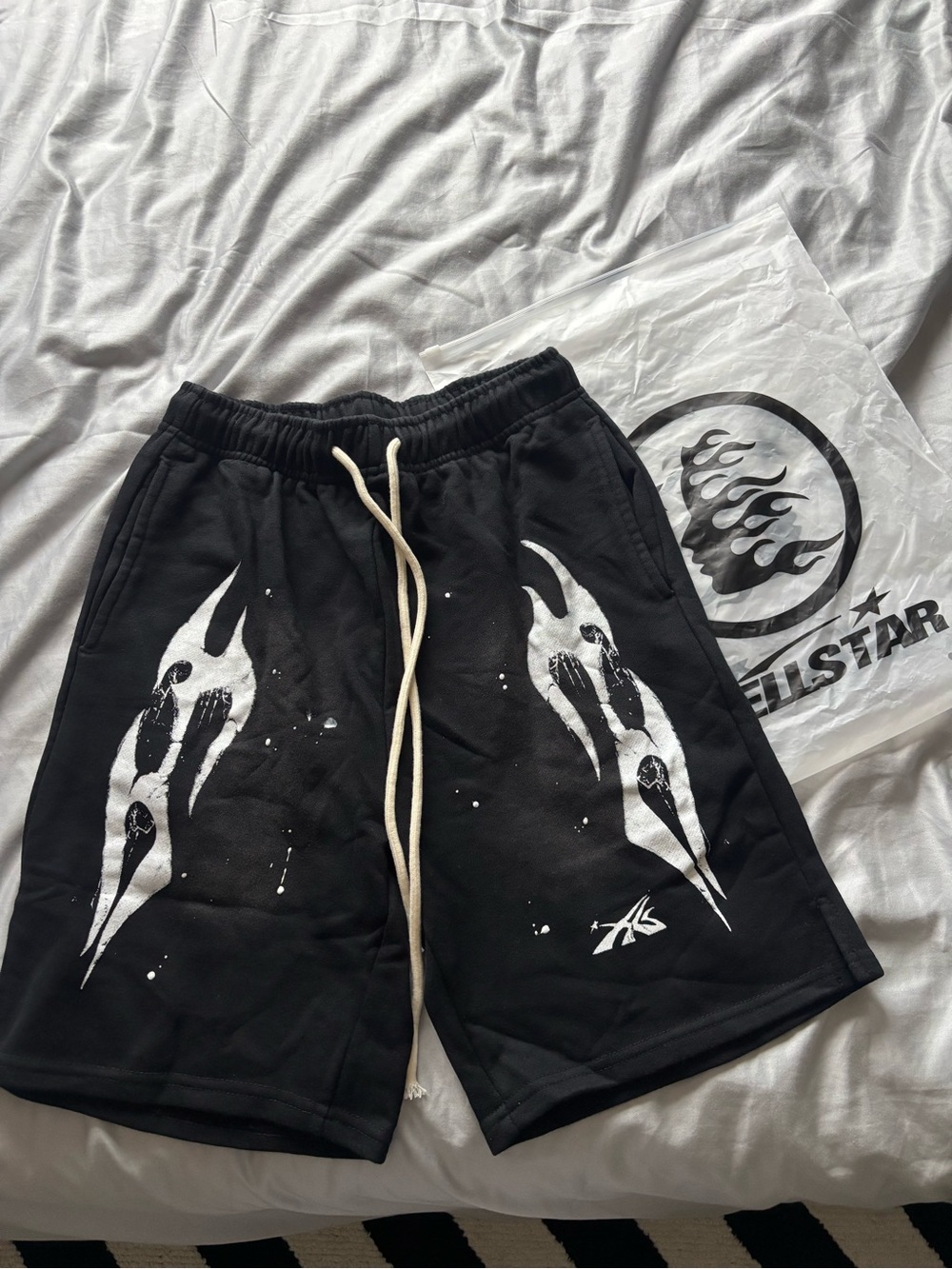 Black Men’s Athletic Shorts with White Flame Graphics